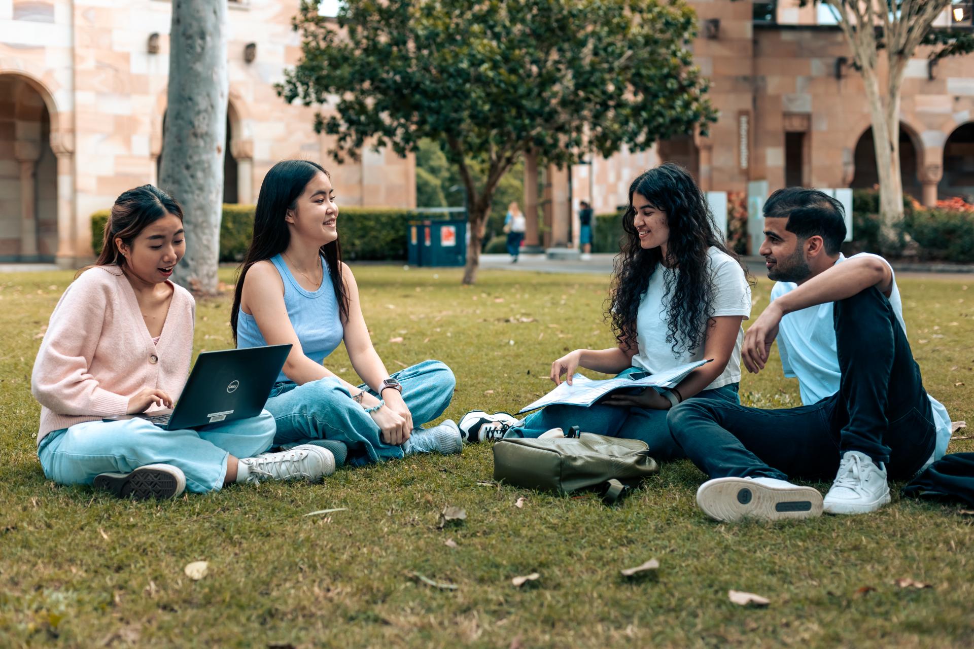 Group of students having a study session at the UQ Saint Lucia campus. 