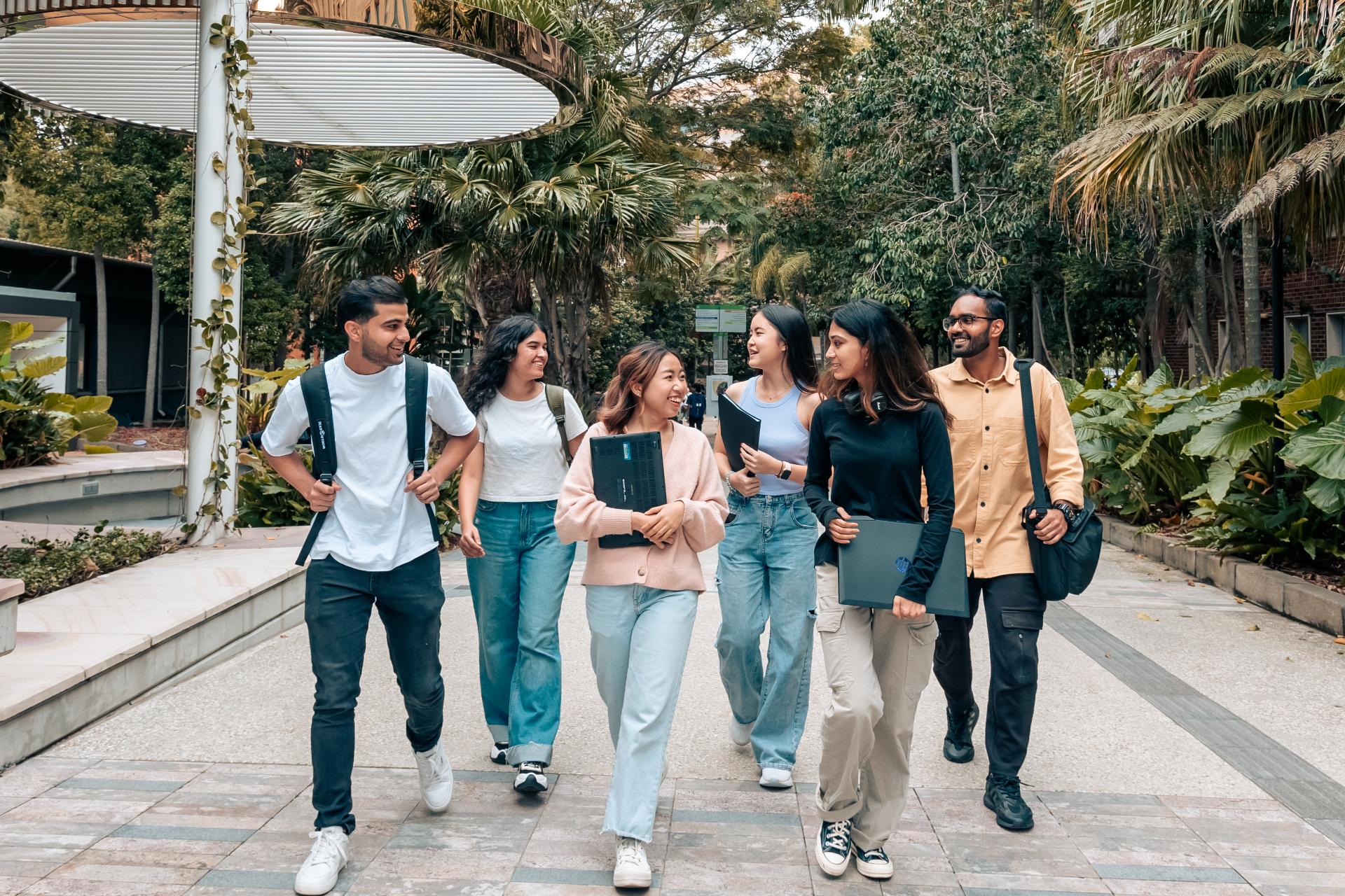 Group of students walking together. 