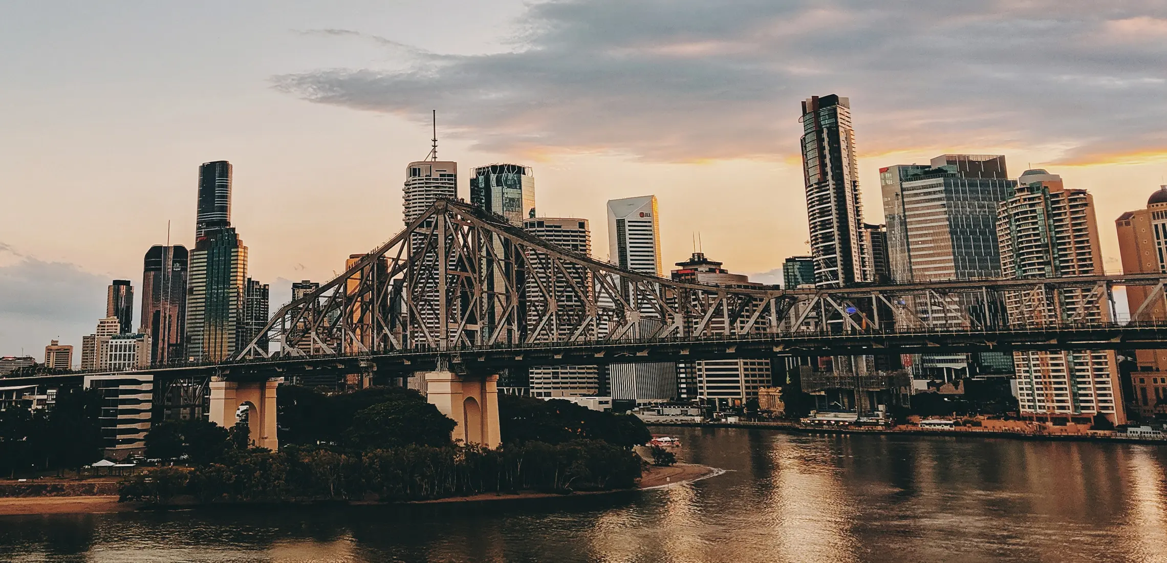 Brisbane city skyline looking at the Storey Bridge. 